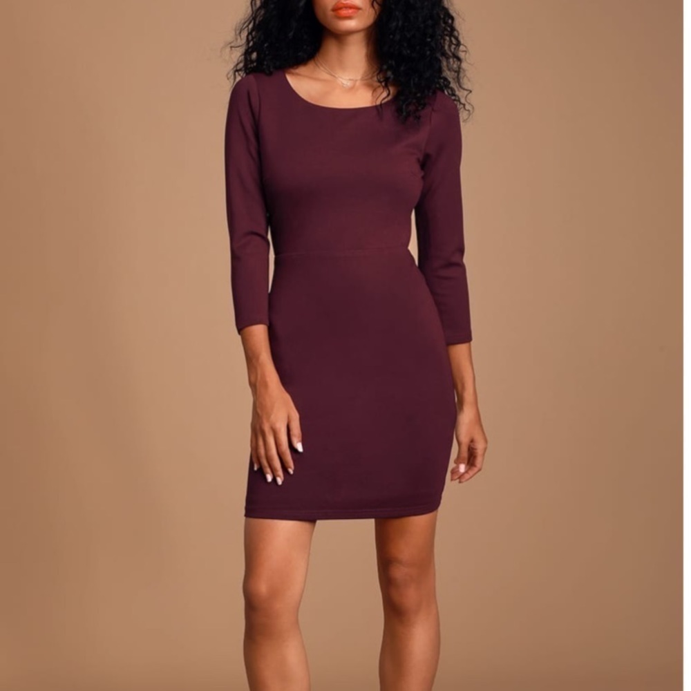 𝅺NWT LULUS Love Language Plum Lace Backless Dress M - Picture 3 of 11